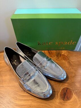 kate spade Silver Metallic Penny Loafers - size 8